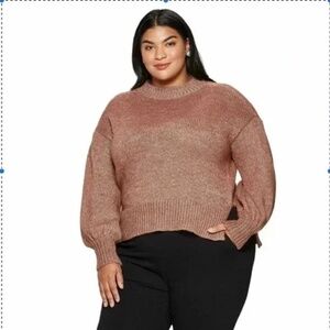 Ava & Viv Women’s Rose Metallic Crew Neck Puff Sleeve Pullover Sweater 1x NYT